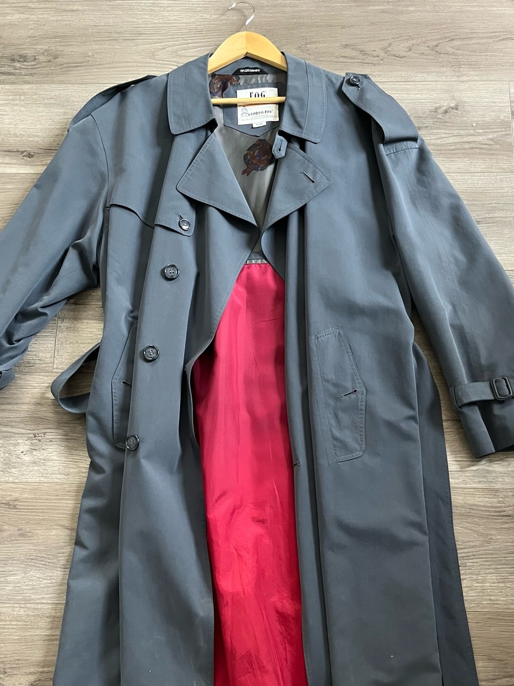London Fog Charcoal Trench Coat with Red Lining